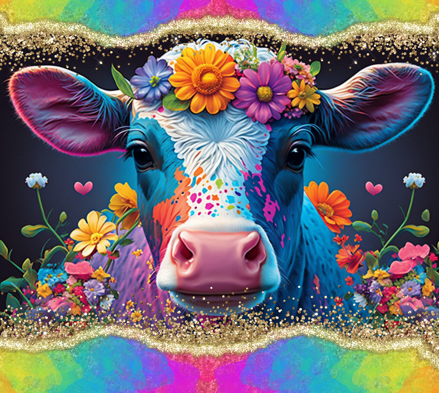 1014 Bright Flower Cow Face #Tumbler