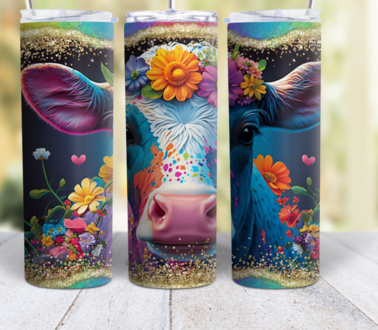 1014 Bright Flower Cow Face #Tumbler